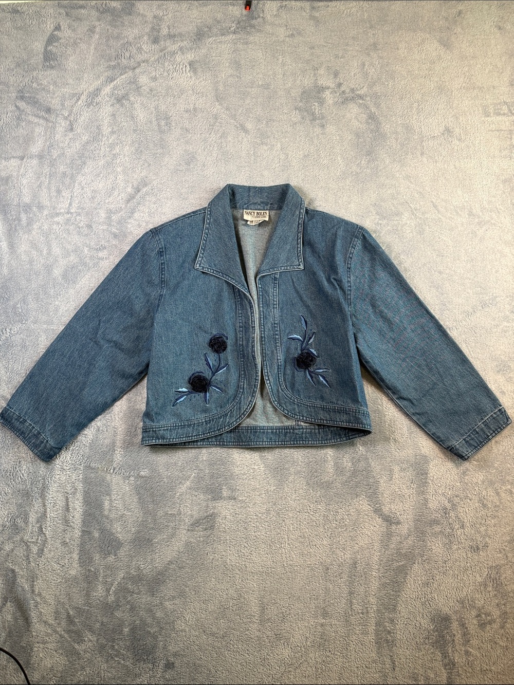 City Girl by Nancy Bolen Vintage 90’s Blue Denim Jacket with Floral Embroidery